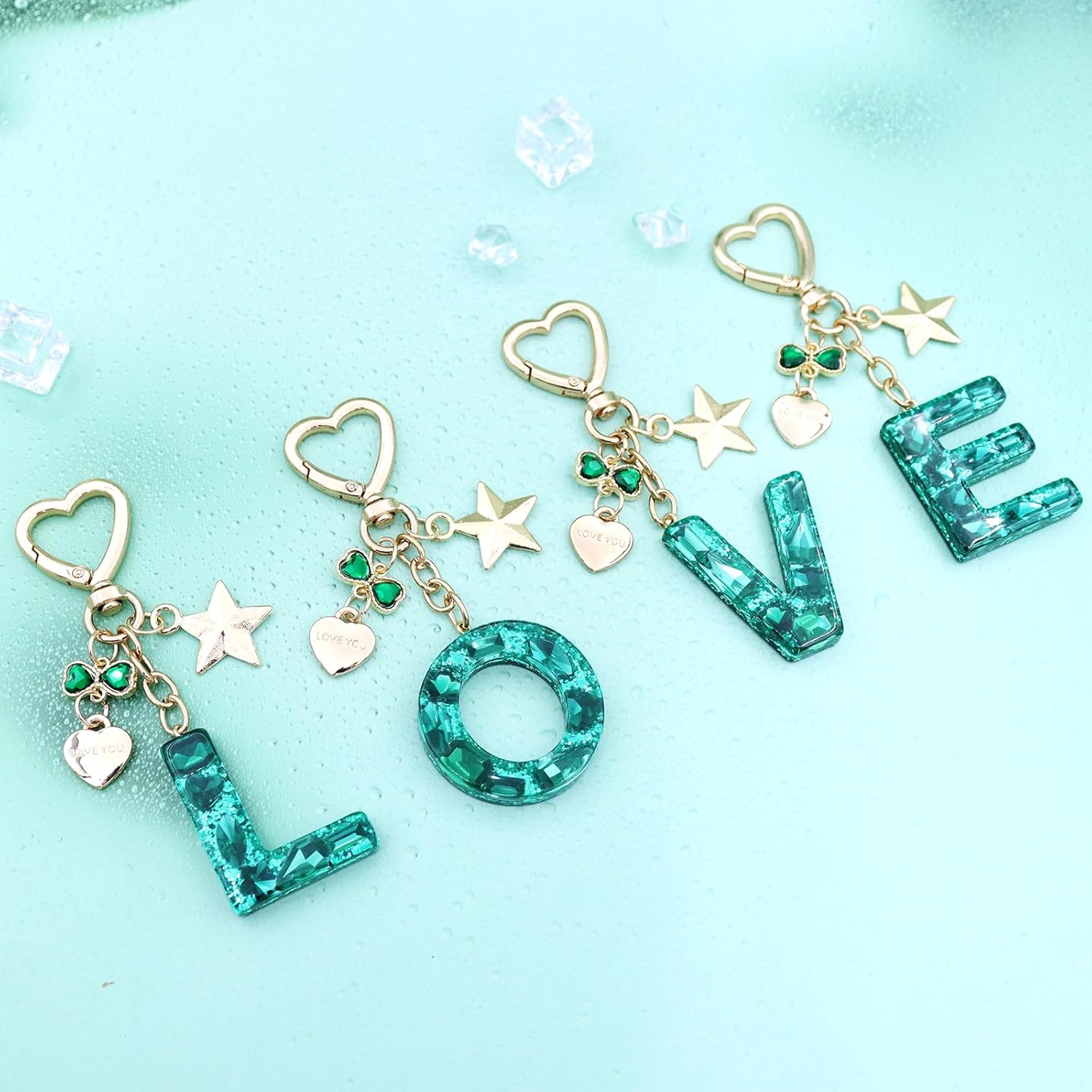 Glitter Initial Letter Keychain Gift for Women Cute Pink Resin Keychains for Bag - Image 6