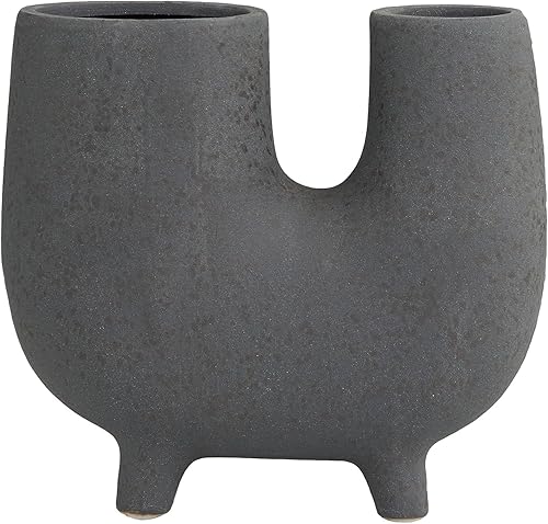Miniatura 9 de Deco 79 Florero abstracto en forma de U de cerámica con patas pequeñas, 9 x 4 x 8 pulgadas, gris oscuro