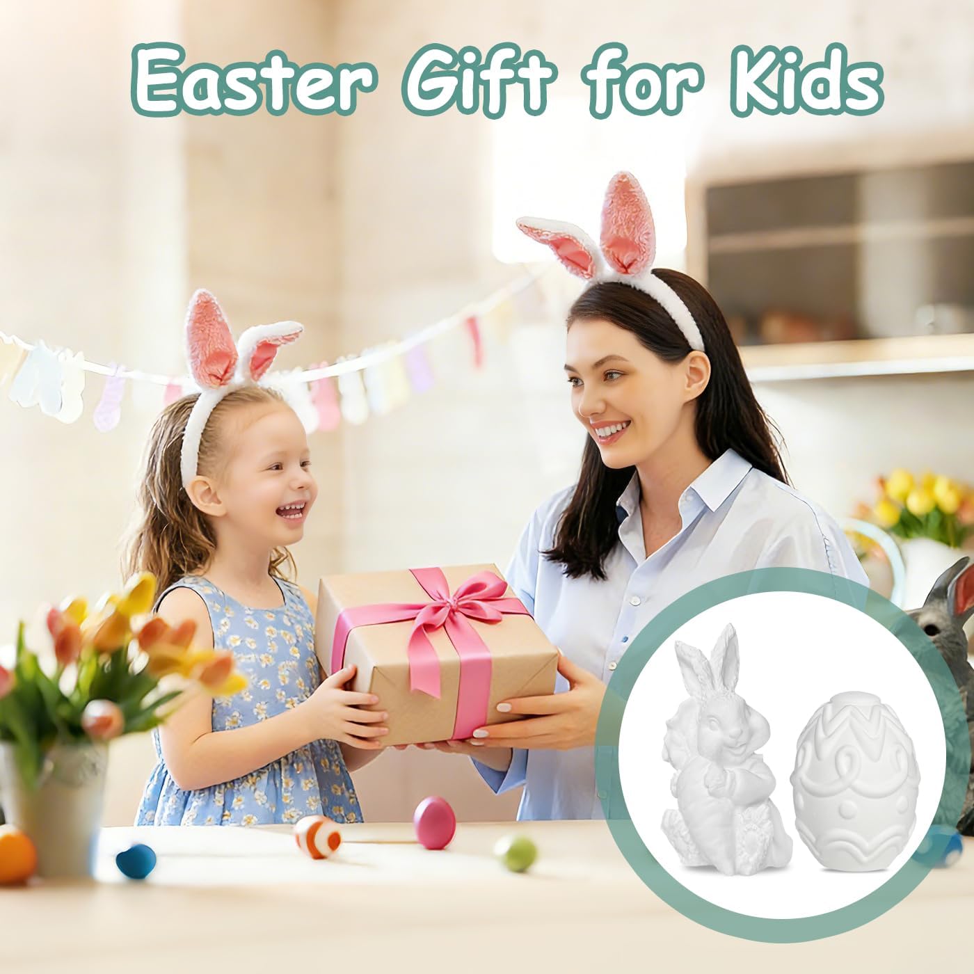 HECOMTRS 6PC Paint Your Own Plaster Easter Crafts Kits, DIY Easter Eggs Bunny Painting Kit, Easters Gifts for Kids, Easters Basket Stuffers Family Party Activity Decorations (Set of 2)