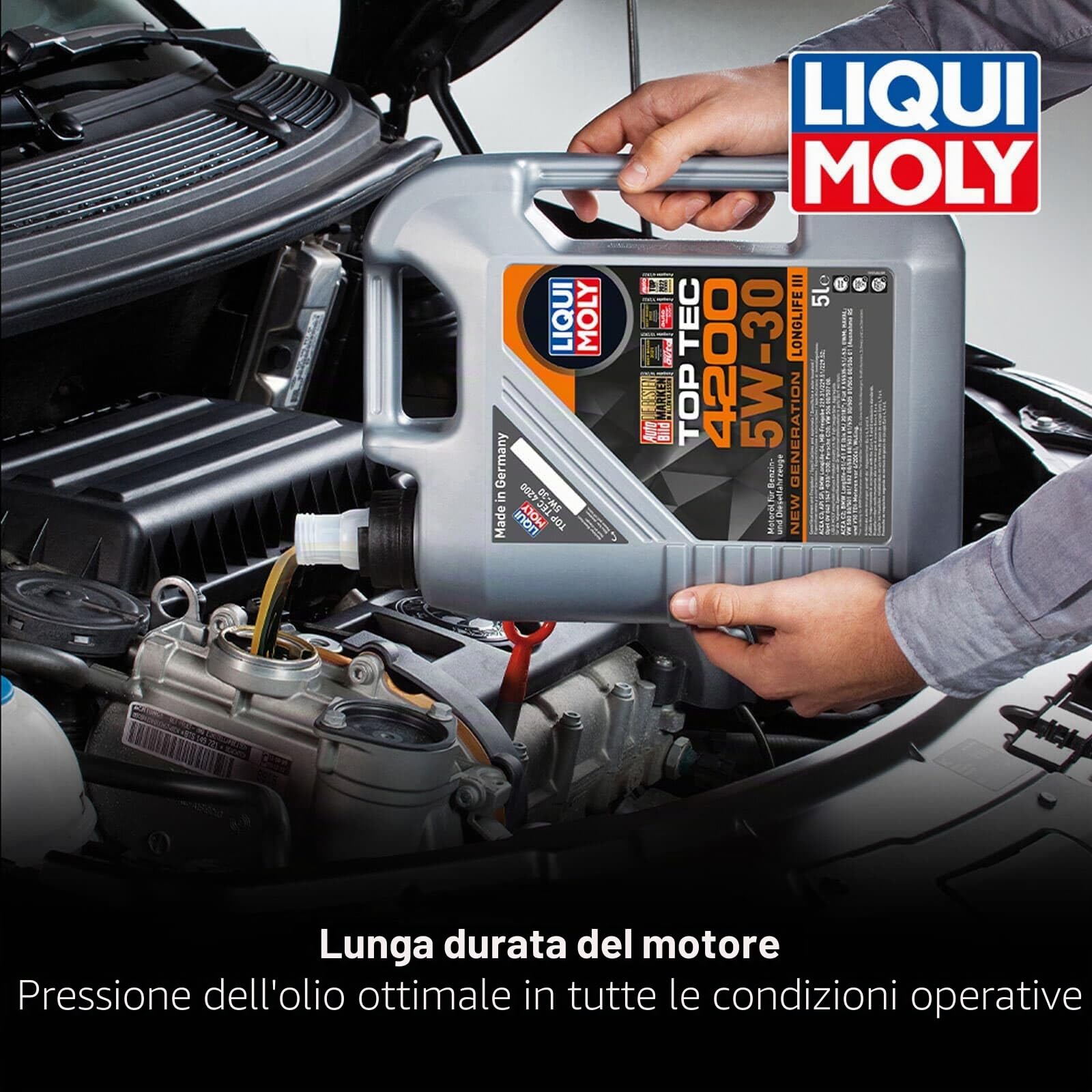 LIQUI MOLY Olio motore Top Tec 5W-30 5 L Compatibilità con RENAULT Clio 3 Hatchback BR0/1, CR0/1 Clio 2 BB0/1/2, CB0/1/2, PEUGEOT 206 2 volumi/Coda spiovente 2A/C 207 WA, WC 208 I Hatchback CA, CC | 3707 / 8973, Top Tec 4200 5W-30 Generation
