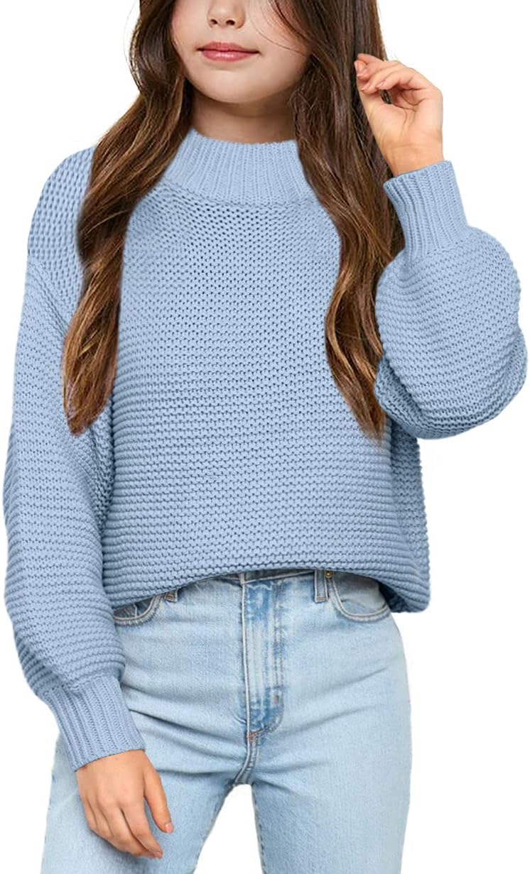Imily Bela Girls Mock Neck Pullover Sweaters Casual Long Sleeve Knit Jumper Tops