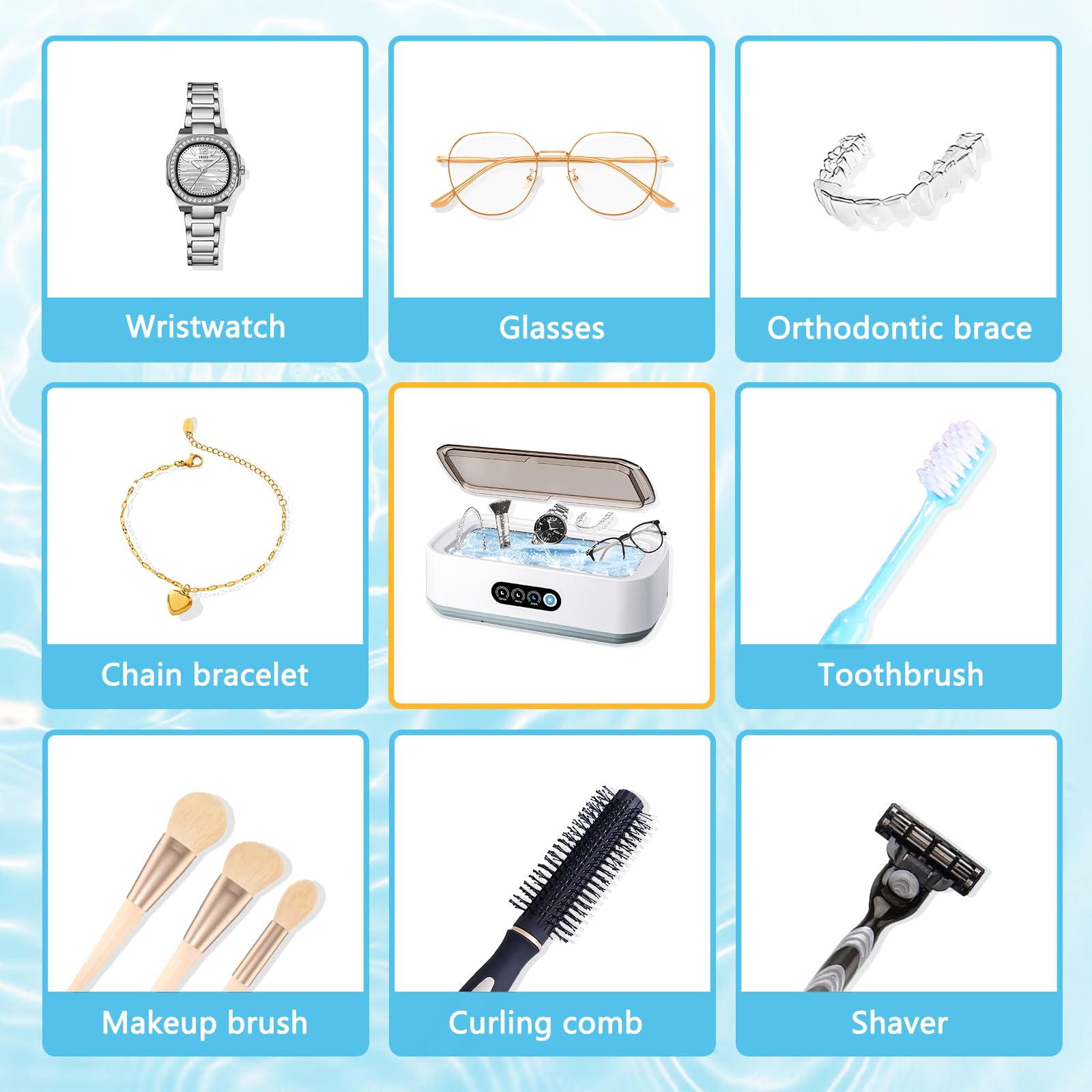 Nettoyeur Ultrasons 650ML Professionnel 49kHz 3 Réglages de Temps Nettoyage en Profondeur 360° Bac en Acier Inox pour Lunettes Bijoux Dentiers Montres Tête de Rasoir