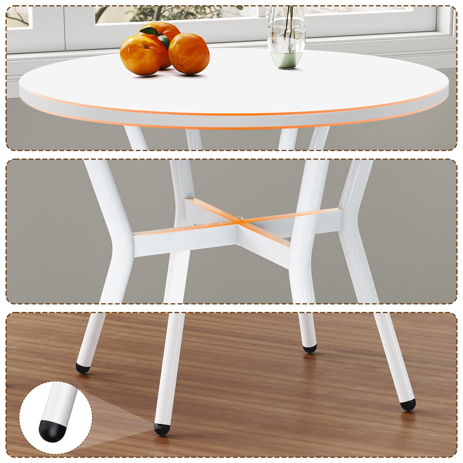 JIJIAN Mesa de Comedor Redonda 2-4 Personas 80 x 80 x 75 cm, Mesa de Cocina Compacta con Patas de Metal, Ahorra Espacio, Ideal para Cocina, Comedor, Balcón y Jardín, Blanco