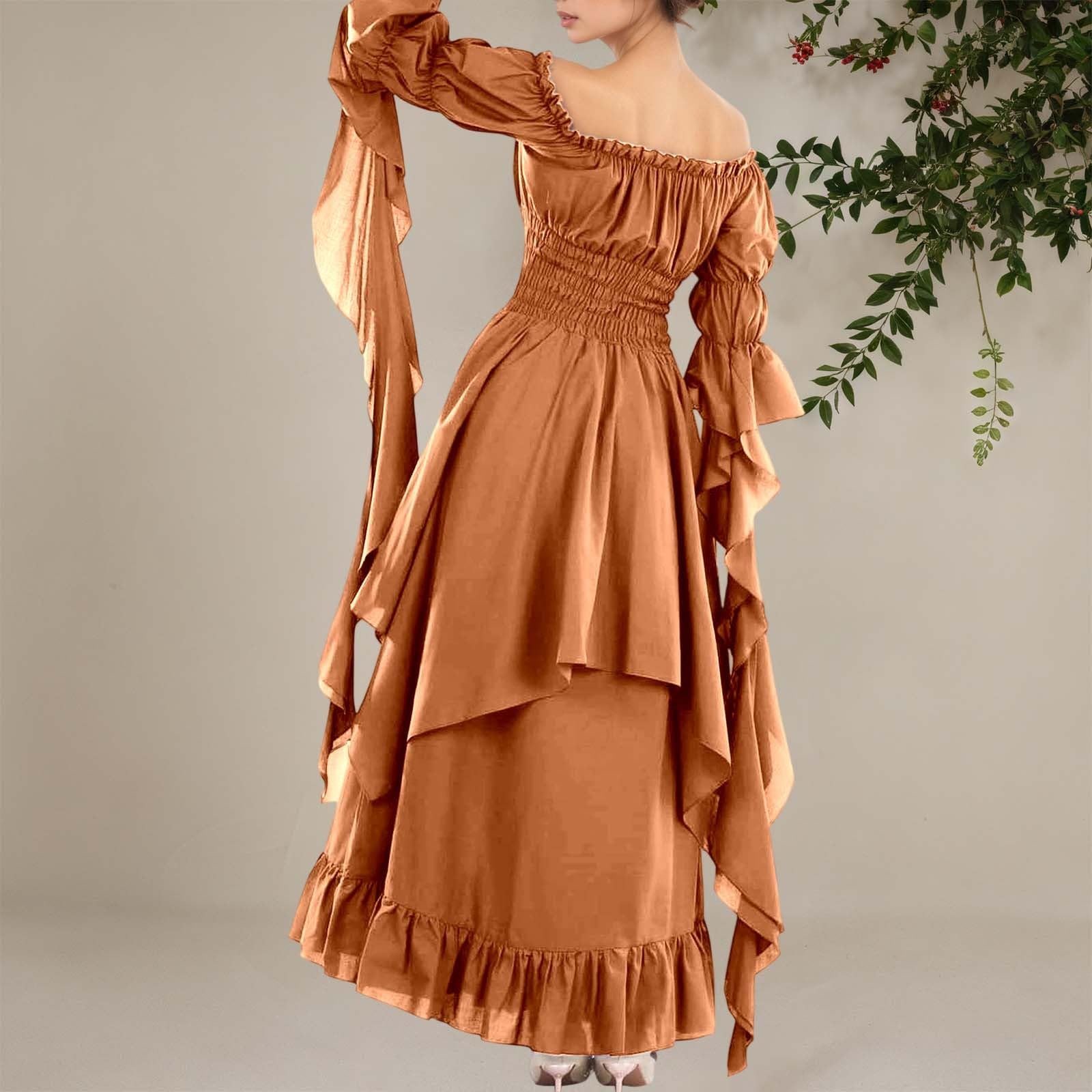 Generisch Vestido victoriano renacentista medieval gótico de bruja monocolor, vestido de noche para mujer, carnaval, disfraz, retro, vestido maxi, diseño alto, vestido medieval