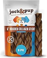 Vista 8 de Jack&Pup - Palitos de colágeno de carne de res trenzados de 12 pulgadas para perros, sin cuero crudo, masticables de colágeno de larga duración