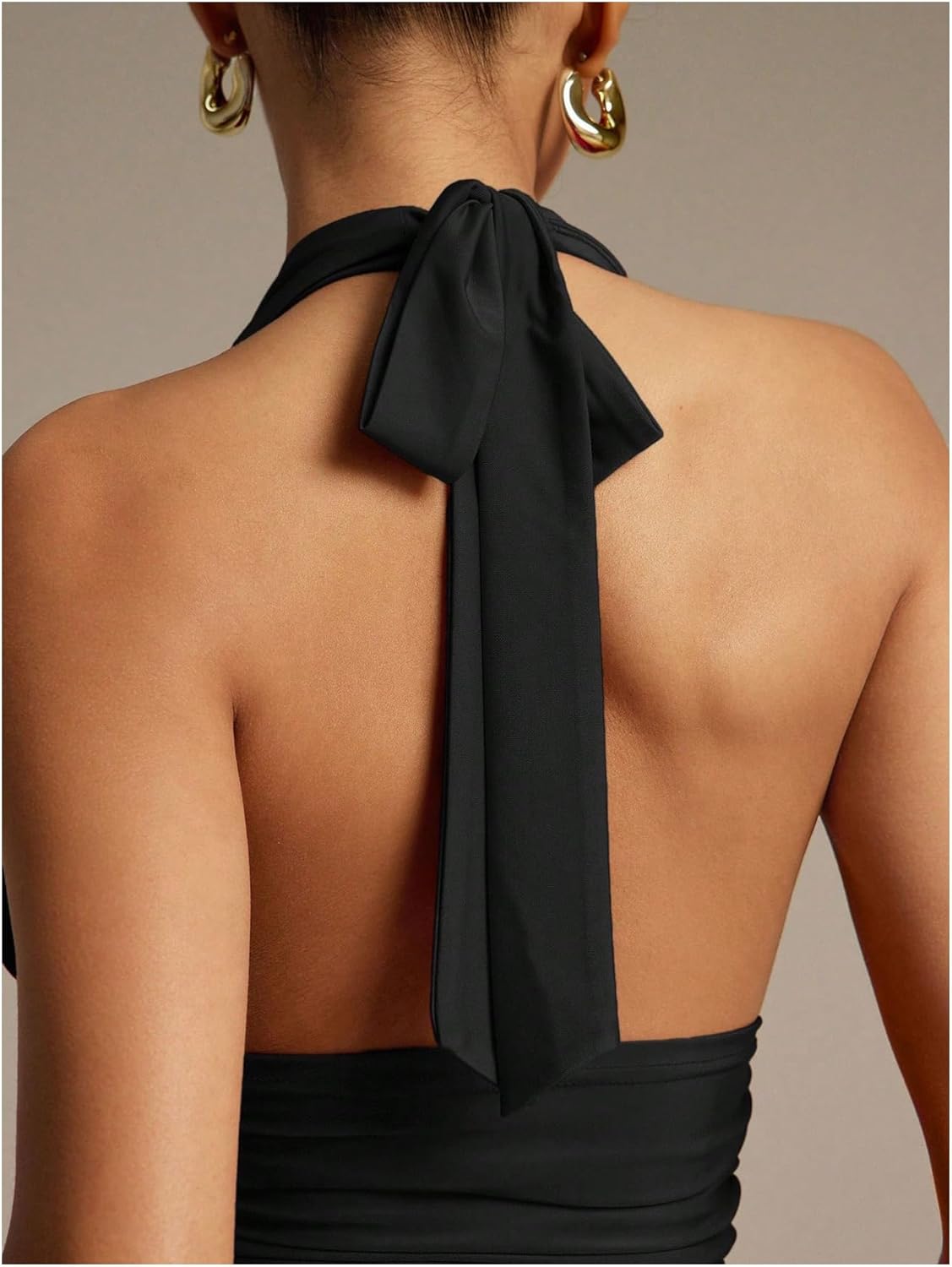 Floerns Women's Deep V Neck Halter Tank Top Tie Open Back Sleeveless Ruched Going Out Tops - Image 3