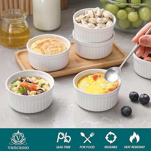 Miniatura 3 de vancasso Forte - Juego de 6 ramequines de 4 onzas, aptos para horno, moldes de estilo clásico para hornear, soufflé de gres, tazas de natillas,