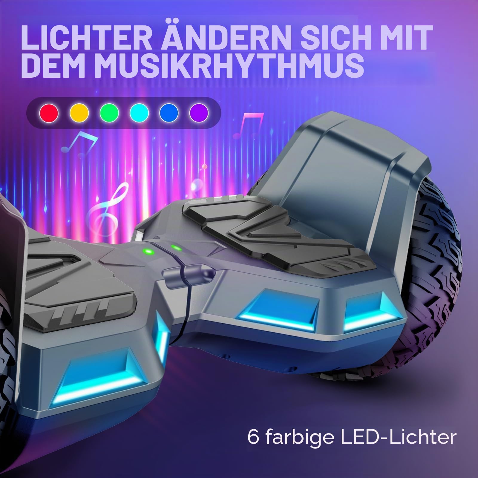 SISIGAD Hoverboard 8,5 Zoll All Terrain, EU Standard- Integriertes Bluetooth mit Leistungsstarkem Motor, Selbstausgleichendes Elektro-Skateboard, Geschenk für Jugendliche und Erwachsene