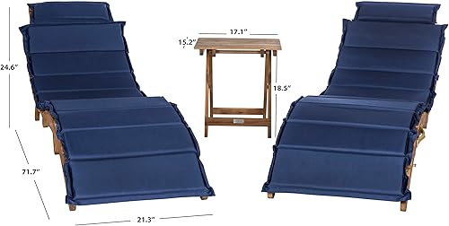 Miniatura 4 de SAFAVIEH Outdoor Collection Pacifica PAT7020C - Juego de tumbona de 3 piezas con cojín de madera maciza y azul marino