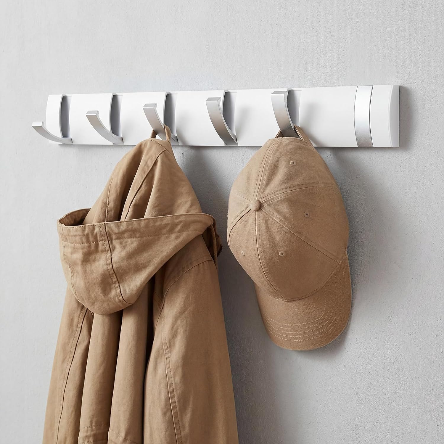Wesiti 6 Hooks Large Wall Mounted Coat Rack, 19 Inch Floating Rack with Retractable Hook, Door Wall Coat Space Saving Aluminum Hangers for Entryway Bathroom Hat Towel(19 Inch)