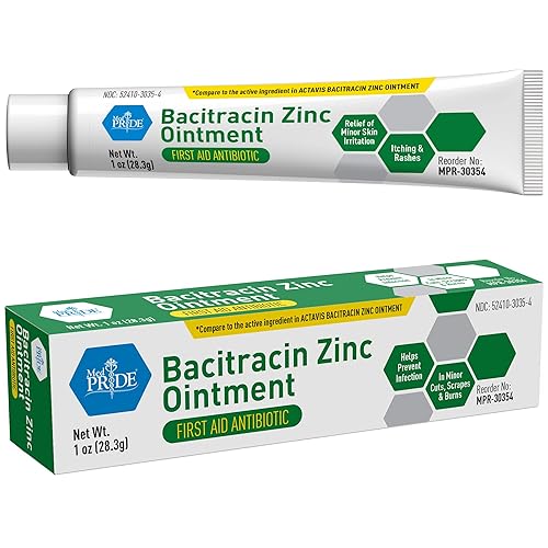 MED PRIDE Bacitracina con ungüento de zinc antibiótico bacitracina para prevención de infecciones y alivio de la piel, tubo de 1 onza