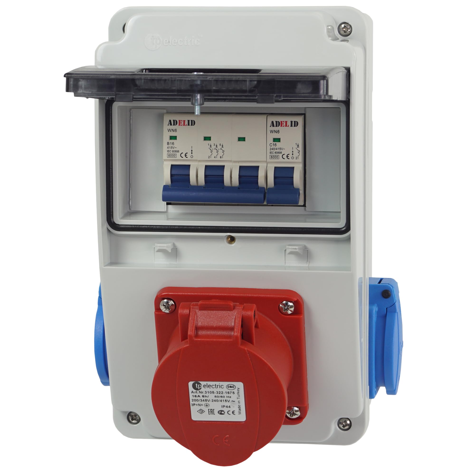 Baustromverteiler Wandverteiler CEE 32A 400V 2x 230V Schuko-Steckdose mit LS-Schalter Komplett Verdrahtet