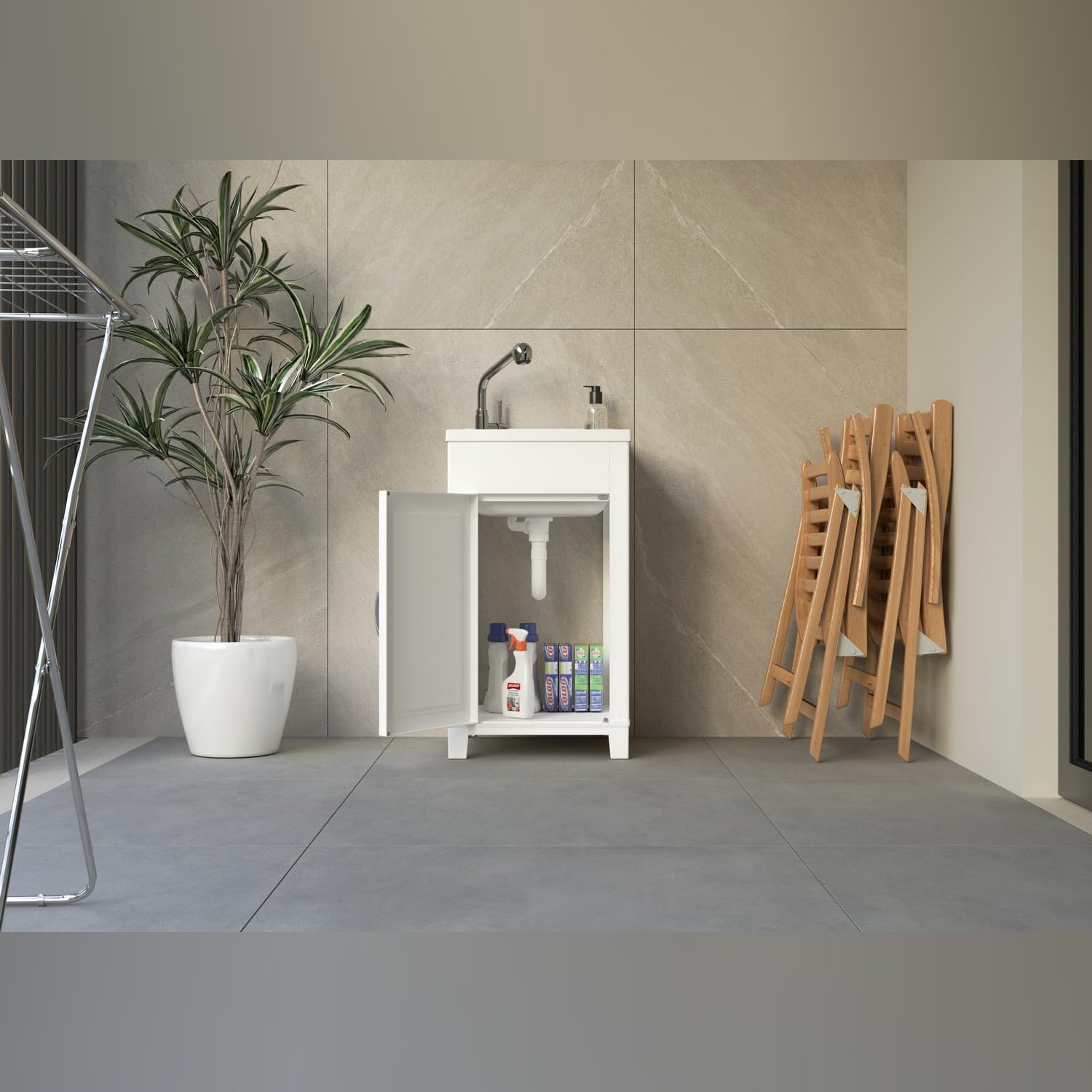 Mobile CM.45X50 Kit Lavatoio In Resina E Pvc, Bianco