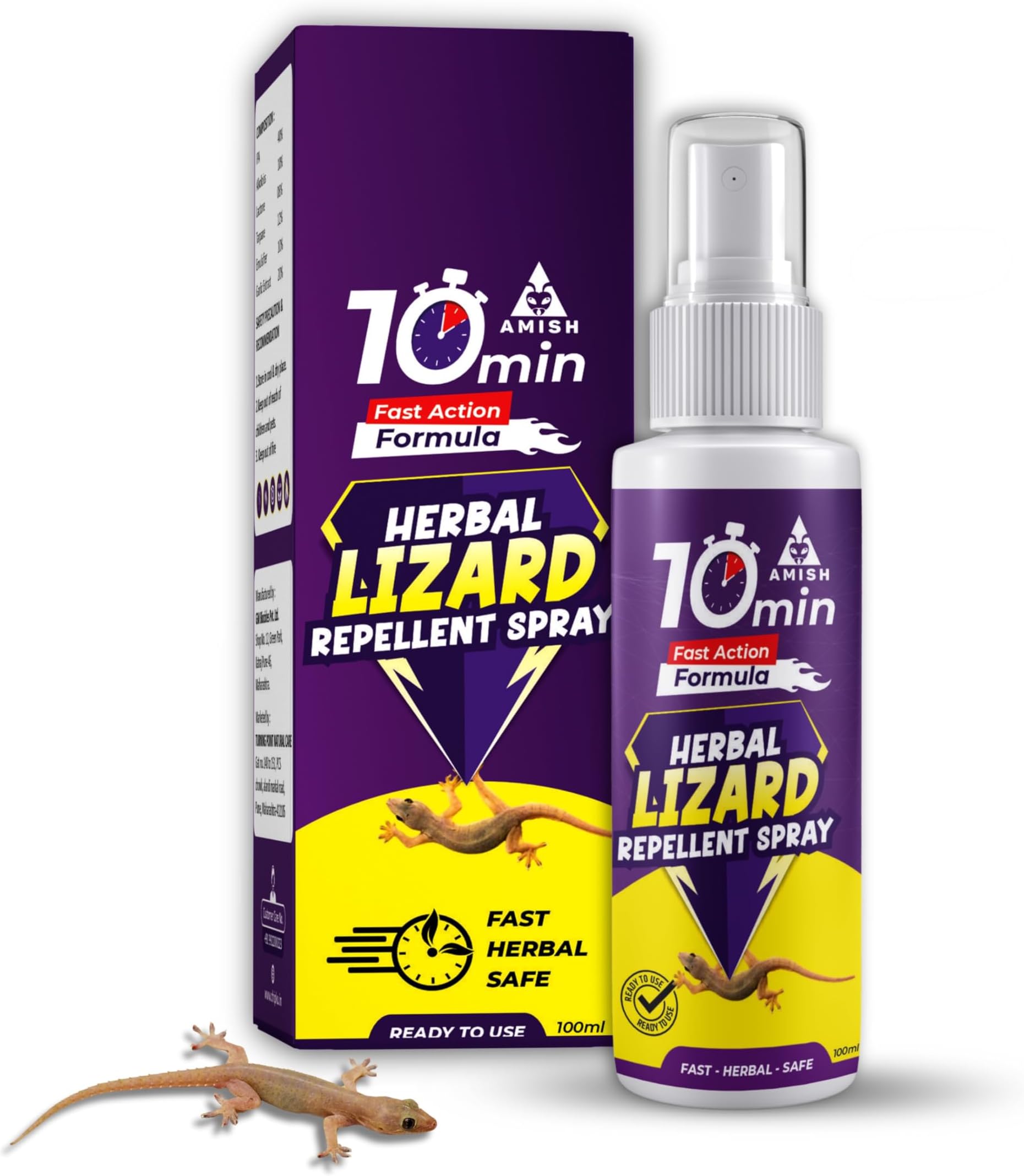 Amish Herbal Lizard Spray 100ml Pack Of 1 |10 Minutes Formula |Removes Entire Lizard colony|Powerful 100% Organic No Chemical Lizard Repellent Spray For home and kitchen
