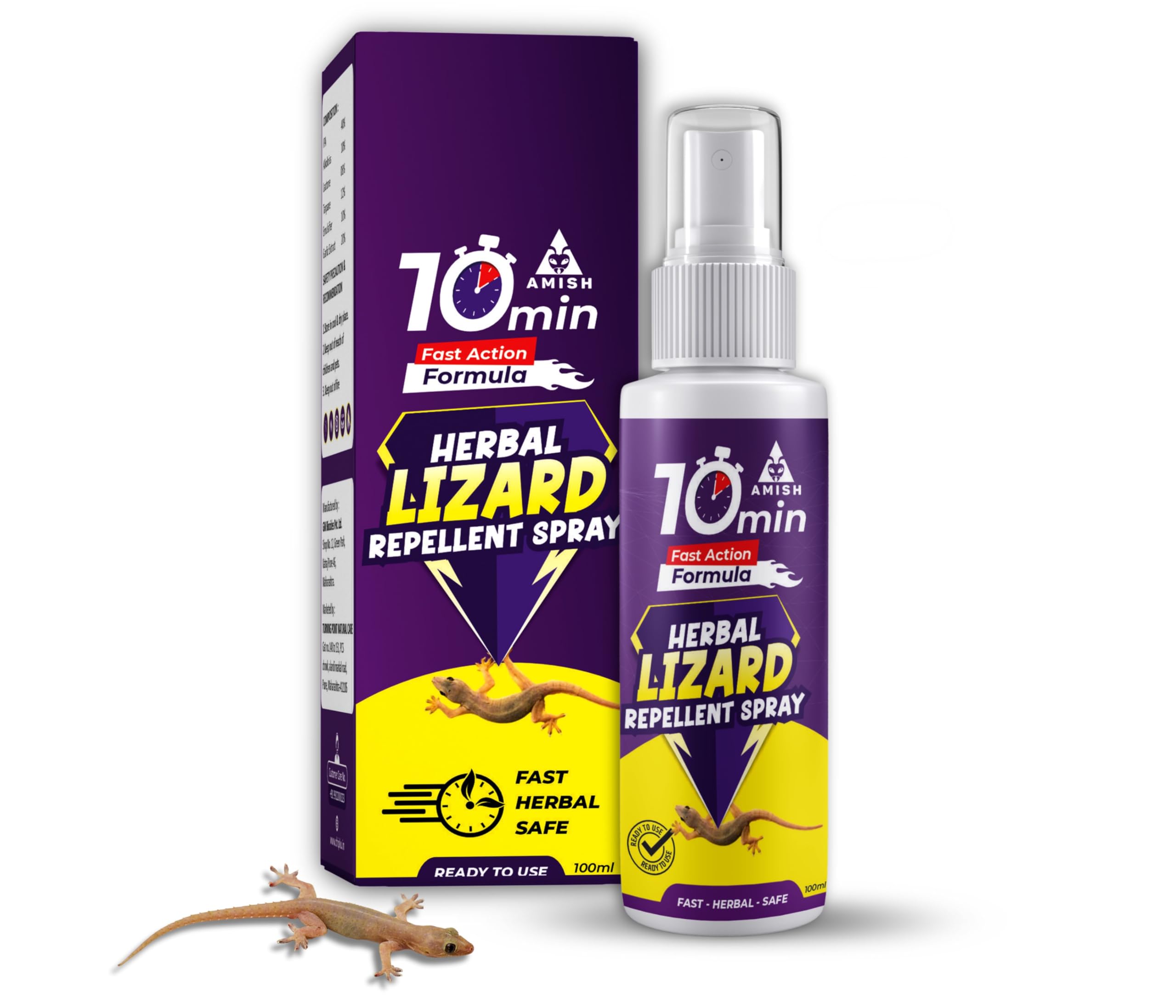 Amish Herbal Lizard Spray 100ml Pack Of 1 |10 Minutes Formula |Removes Entire Lizard colony|Powerful 100% Organic No Chemical Lizard Repellent Spray For home and kitchen