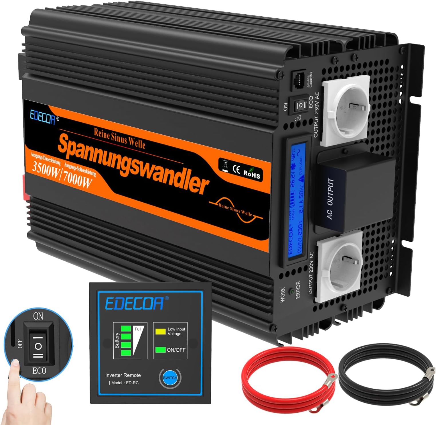 Onduleur 2000w Voiture Convertisseur 12V 220V EDECOA 2000W - Onduleur Onde Modifiée - Télécommande Et USB - Pour Voiture Et Solaire Alimentation Voiture Camping - Foto 5