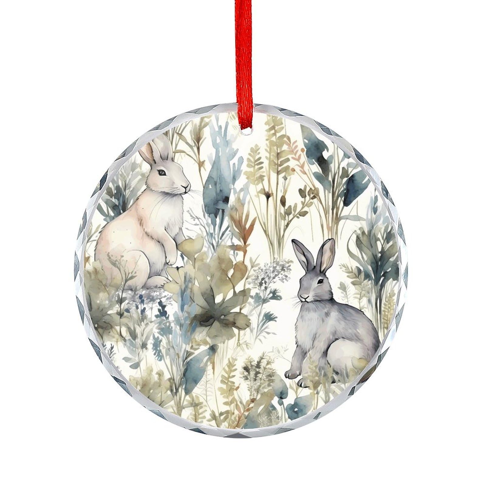 Btcowzrv Style Hand Drawn Rabbit Round Ornament Hanging Pendant Decor