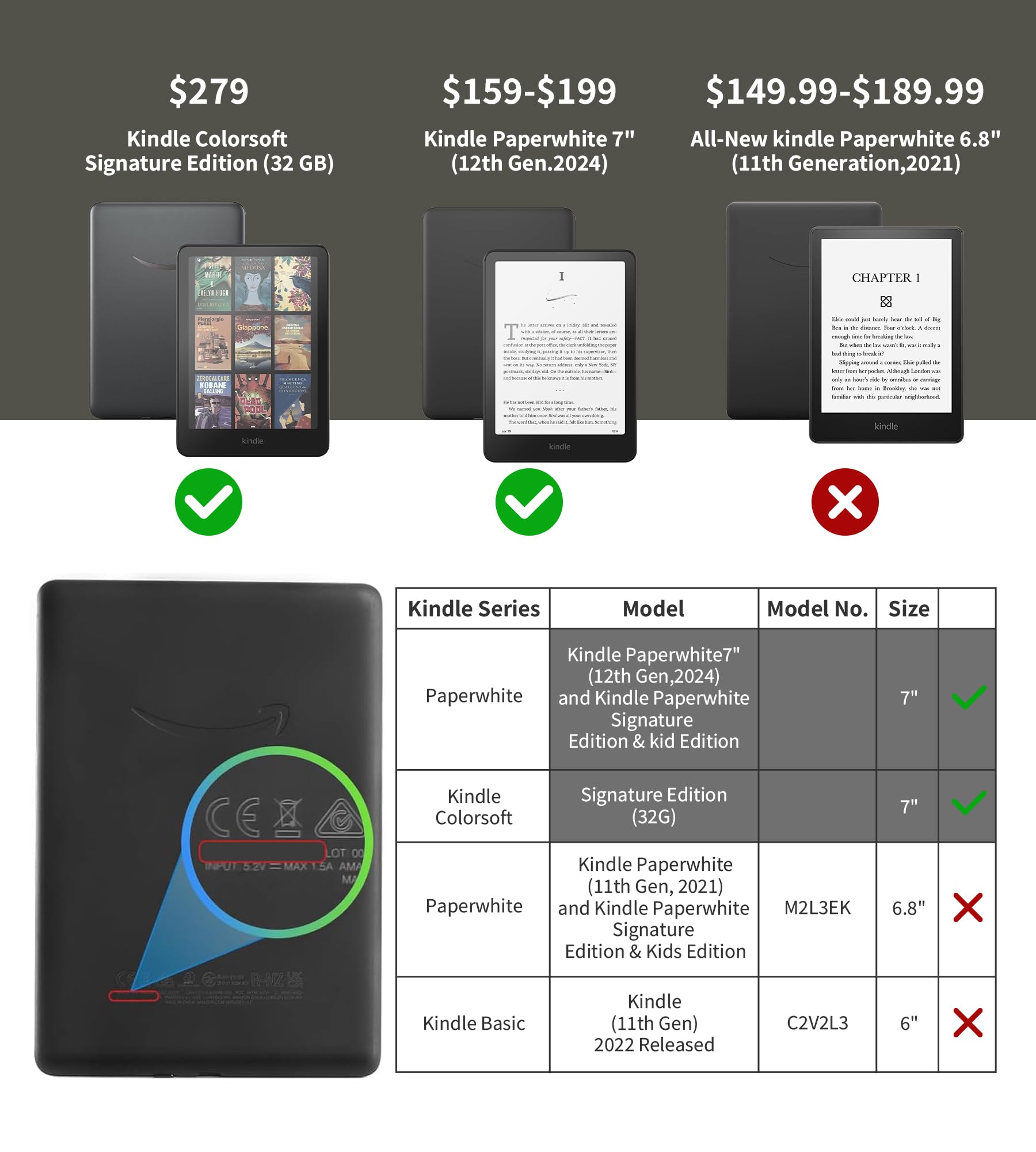 Kindle Paperwhite 2024 etui 7" (12. generacji) ze stojakiem i paskiem na rękę Auto Wake/Sleep, Kindle Colorsoft Signature Edition 2025, podpórka Smart Cover Case z przegródką na karty