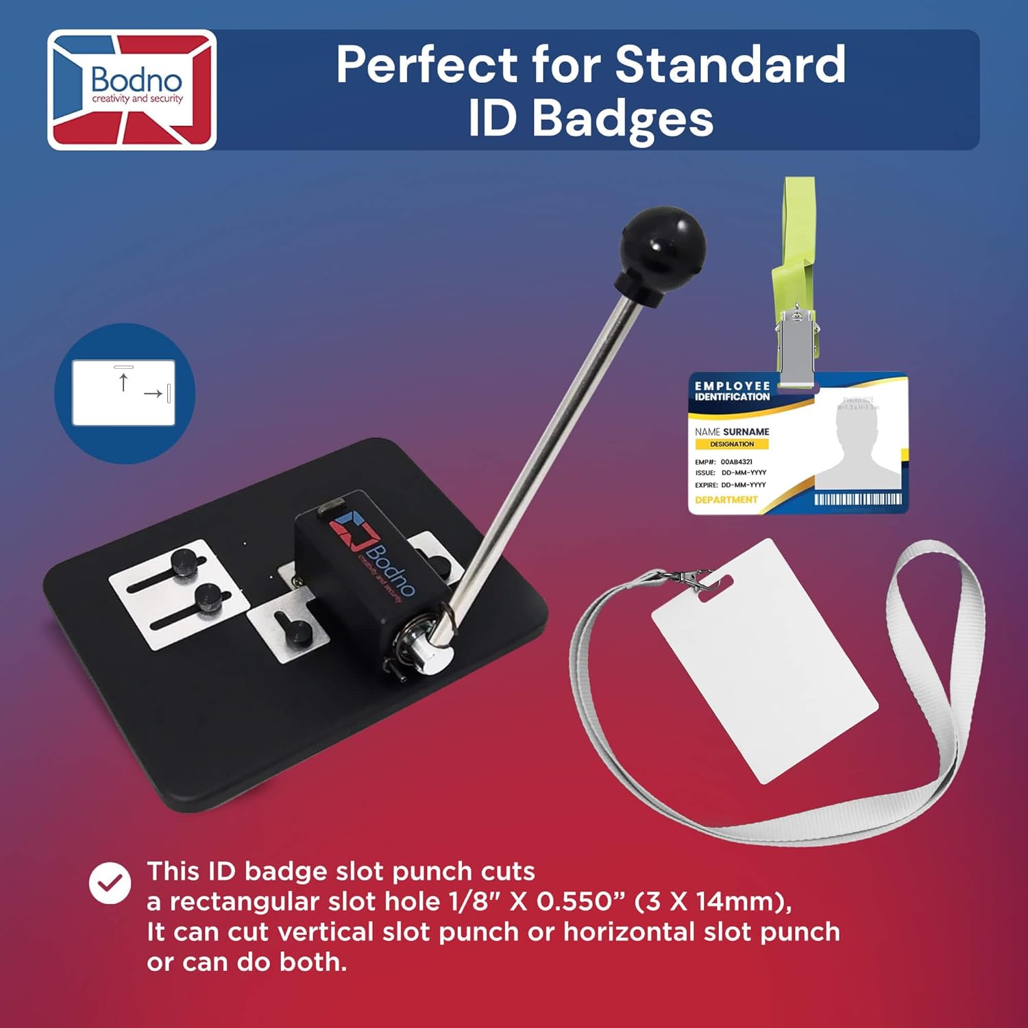 Bodno Heavy Duty Desktop ID Badge Slot Punch Black - Cr80 30 Mil PVC Card Slot Puncher w/Adjustable Centering Guides
