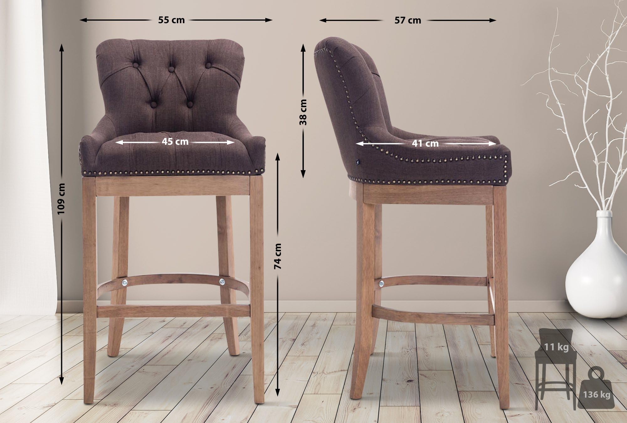 Tabouret De Bar Lakewood Tissu Piètement Antique Gris Foncé | Leroy Merlin