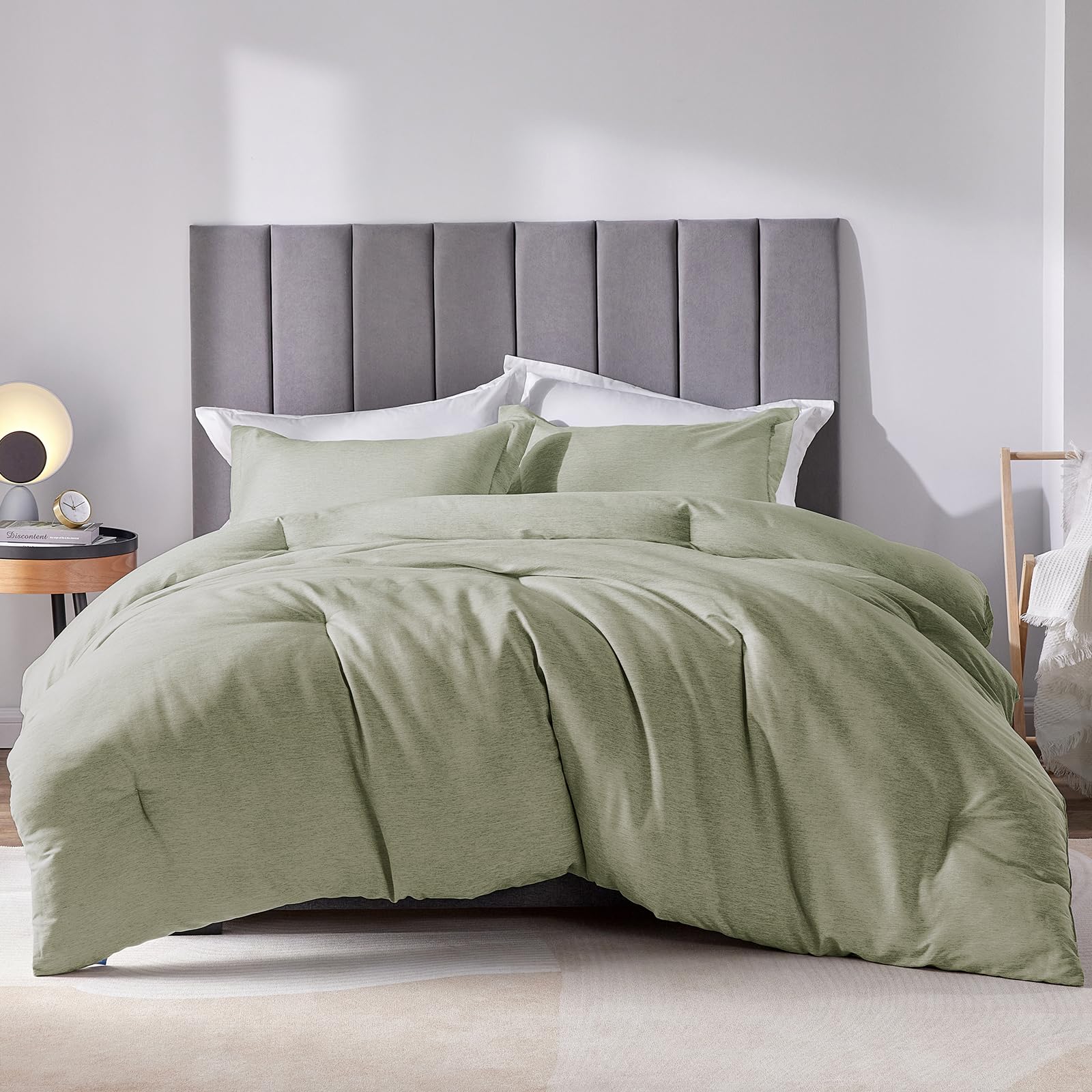 CozyLux King Size Comforter Set - 3 Pieces Olive Green Soft Luxury Cationic Dyeing Bedding Comforter for All Season, Breathable Lightweight Fluffy Boho Bed Sets with 1 Comforter and 2 Pillow Shams