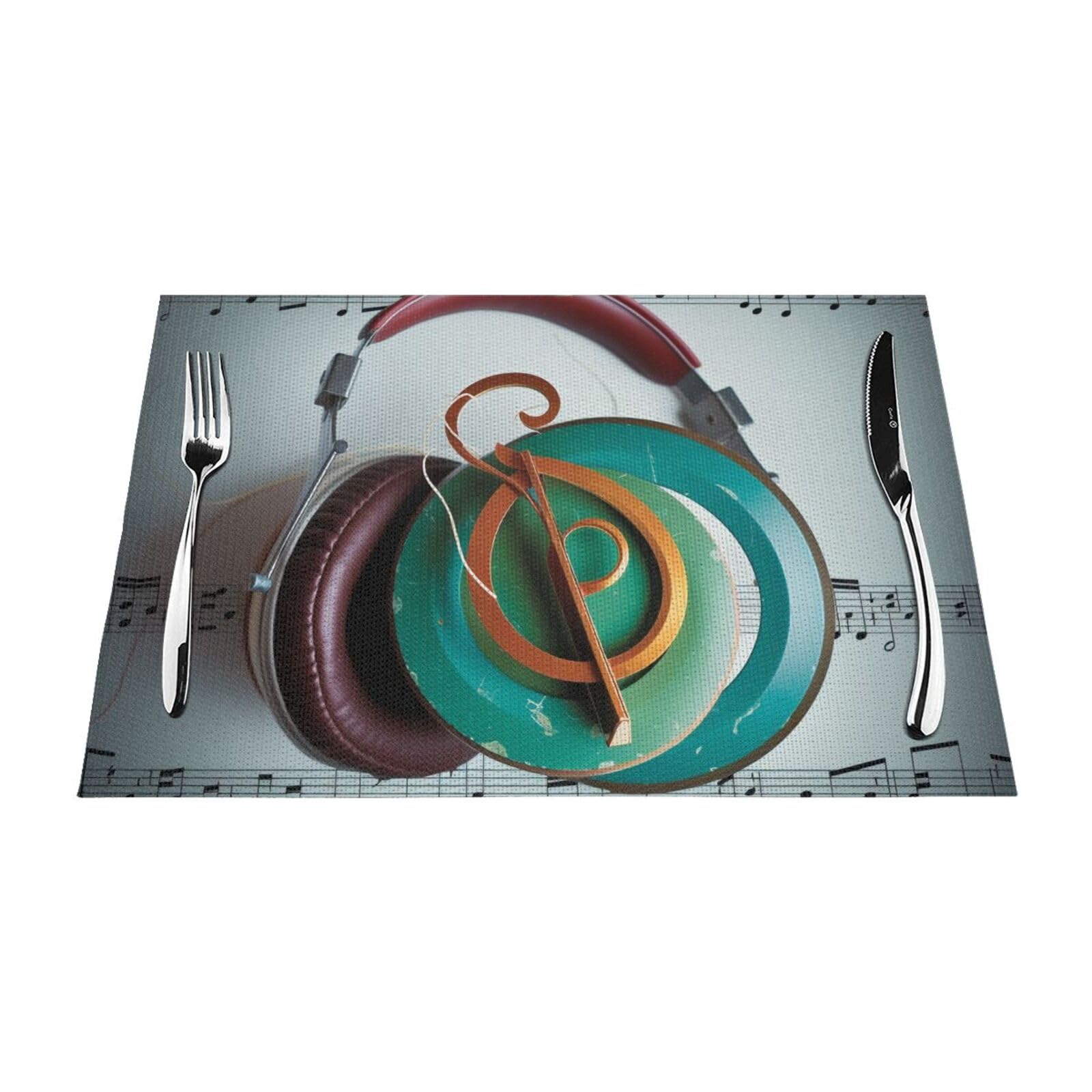 Music Printed PVC Placemat 6 PCS for Kitchen Dining Table Heat-resistand Washable Table Mats 18x12 in