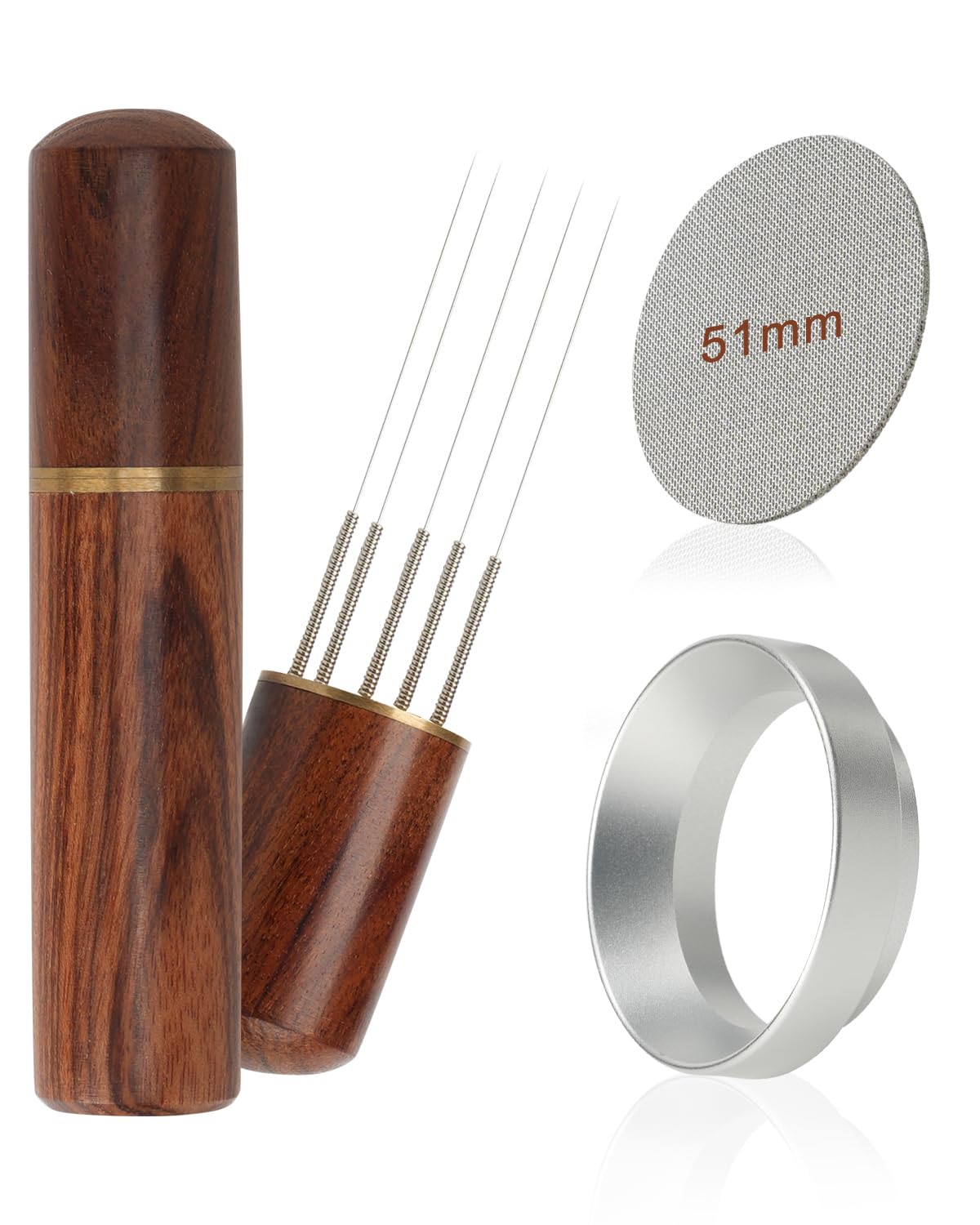 51mm Espresso Accessories Kit, WDT Tool Espresso Dosing Funnel, 51mm Puck Screen, Portafilter Funnel, Coffee Stirrer Distribution Tool for Machines and Portafilter