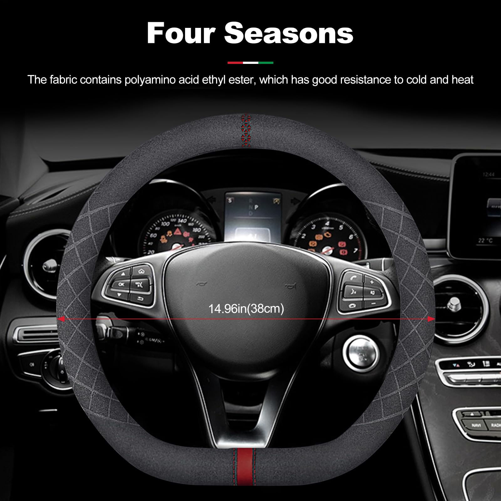 Ergocar Ronde Vorm Auto Stuurwiel Cover, Koolstofvezel & Leer, 38CM Universele Pasvorm