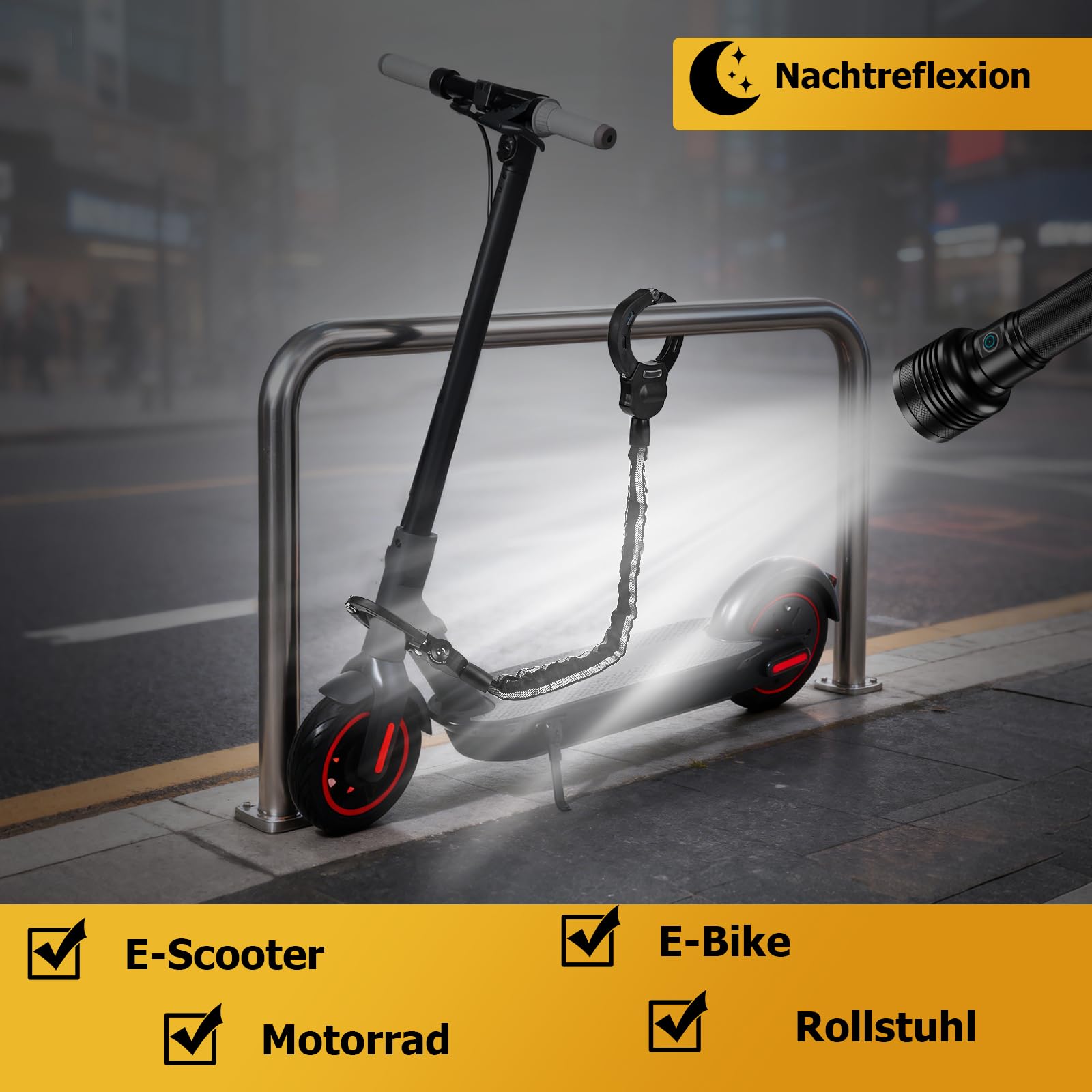 GuKKK Antivol Trotinette Electrique, 92CM Long Cadenas Trotinette Electrique, Cadenas Velo 8mm Ultra Résistant, 1.5KG Portabilité Chaine Velo Antivol, Antivol Menotte pour Scooter, Vélos Électrique