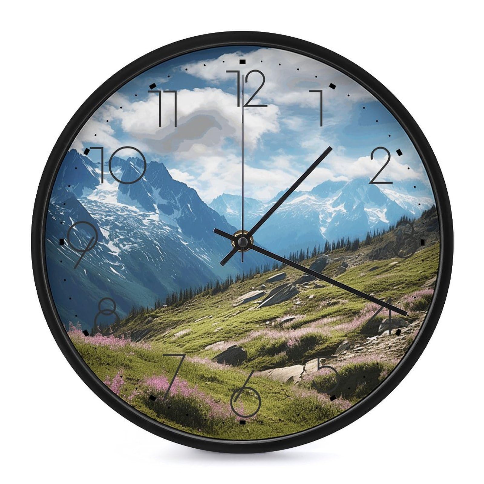 DWVTSLH Mountains Wall Clock 10 Inch Silent Non-Ticking Modern Clocks Battery Operated - Decorative Wall Clocks for Bedroom Living Room Kitchen Office Wall Decor Gift Idea