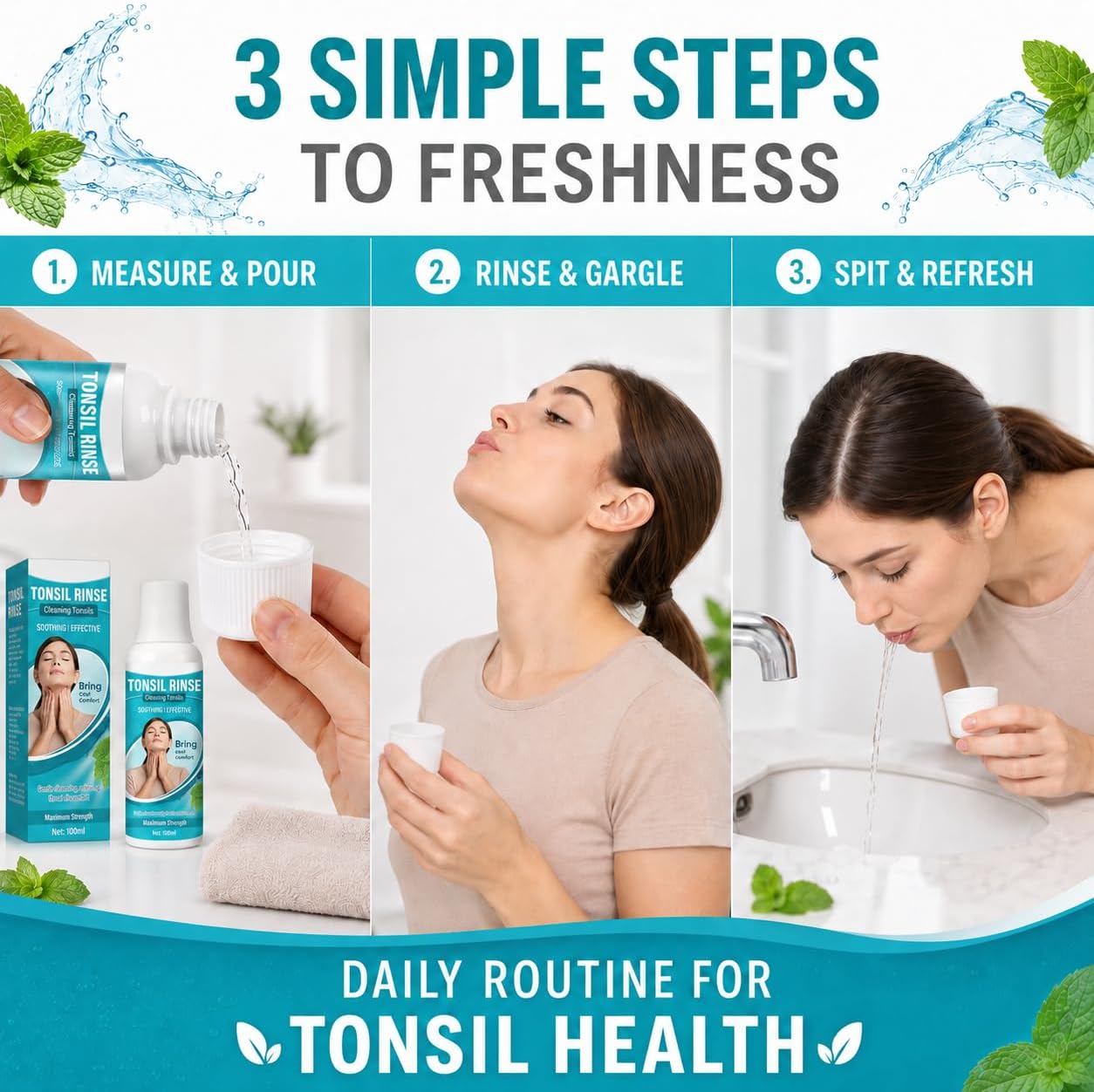 Tonsil Stone Mouthwash, 3.52 Fl Oz Natural Tonsil Stone Rinse, Helps Refresh Tonsil Area, Effectively Soothe Dry Mouth & Freshens Breath, Mint Flavor
