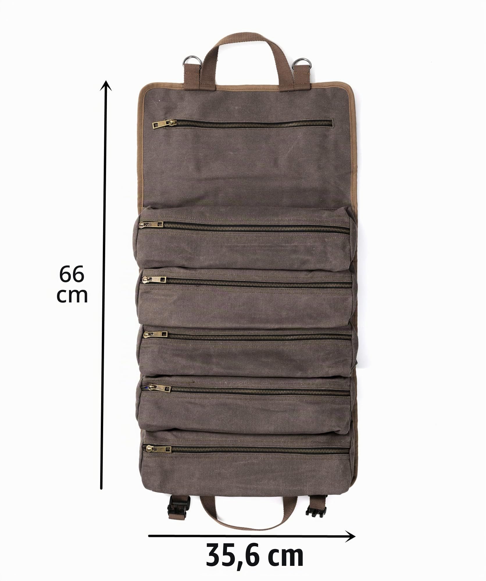 Werkzeug-Rolltasche, Werkzeugrolle für Schraubenschlüssel, aus strapazierfähigem16oz gewachstem Segeltuch, Mehrzweck, Werkzeug-Organizer mit 6 Taschen(grau)