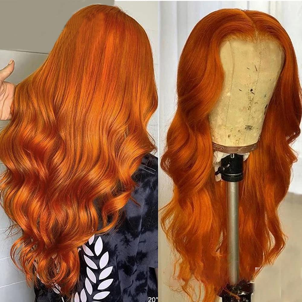Derun Body Wave Lace Front Wig Human Hair 13×6 T Part Lace Frontal Wigs Pre Plucked with Baby Hair Ginger Orange Remy Hair for Women (T Lace, BW, 16 Inch)