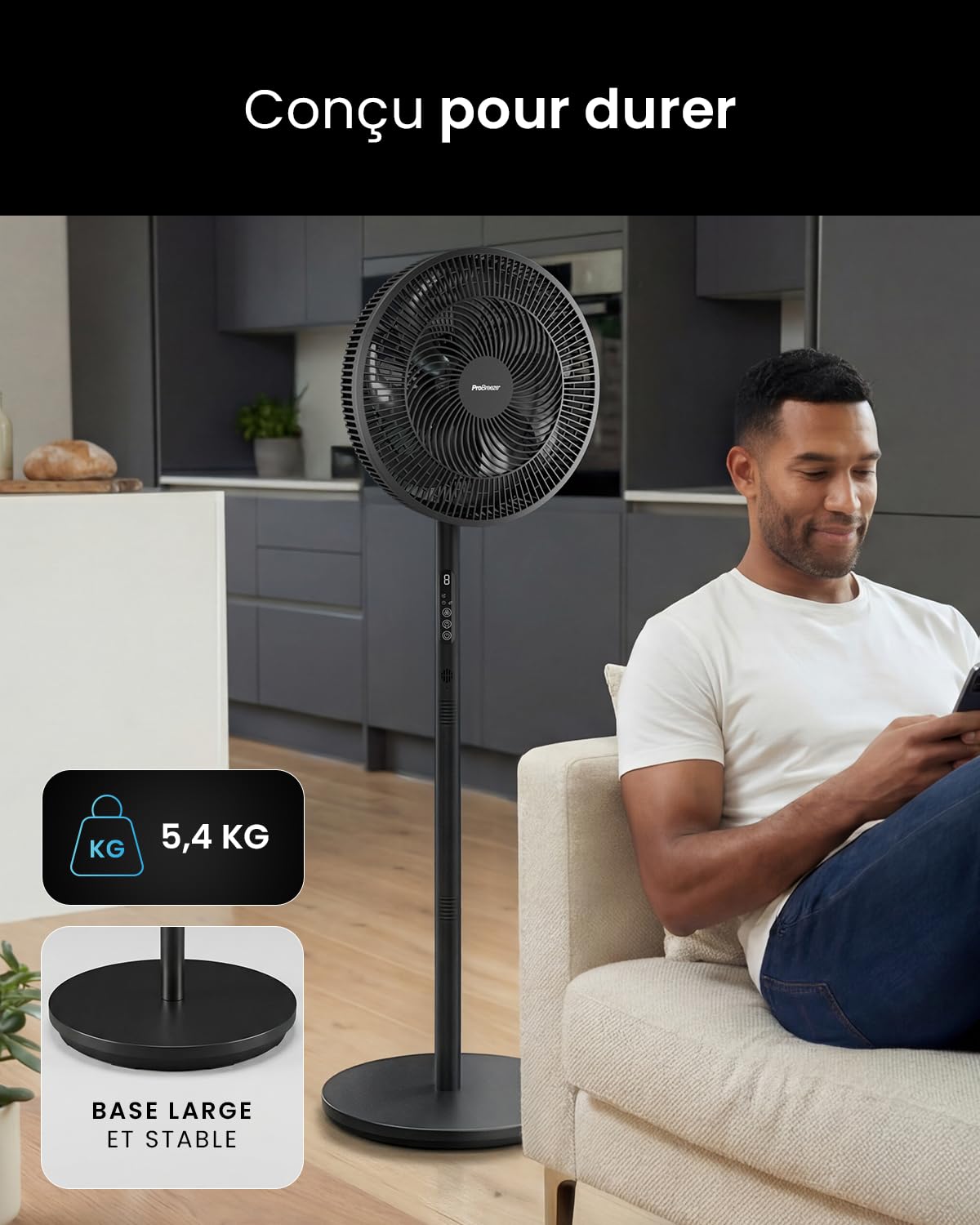 Pro Breeze AirFlo Slim – Ventilateur sur Pied 109 cm Silencieux & Puissant, 9 Vitesses, Oscillation 95°, Hauteur Réglable 70-130 cm, Télécommande, 3 Modes, Basse Consommation, Chambre, Bureau & Salon