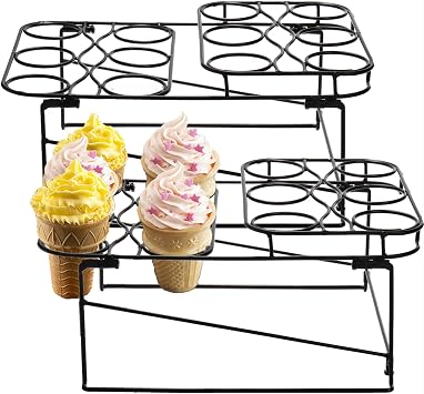 TOPZEA 2 Pack Ice Cream Cone Racks with 12 Holes, Metal Cupcake Waffle Cone Holder Rack Dessert Display Stands for Baking, Cooling, Serving, Birthday, Baby Shower, Wedding Party, Christmas Treat