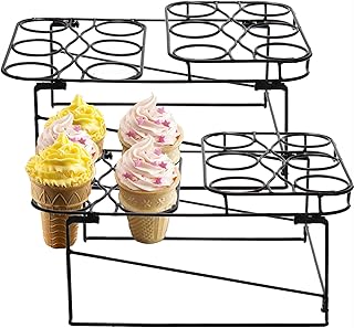 TOPZEA 2 Pack Ice Cream Cone Racks with 12 Holes, Metal Cupcake Waffle Cone Holder Rack Dessert Display Stands for Baking, Cooling, Serving, Birthday, Baby Shower, Wedding Party, Christmas Treat