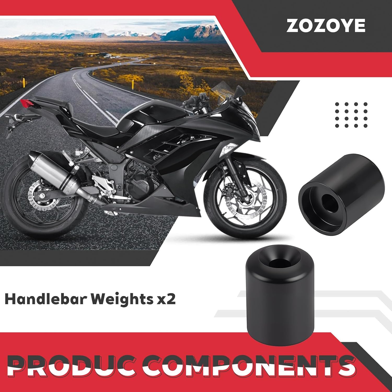 2pcs Handlebar Weights for Kawasaki Ninja 250 500 600 750 900 EX250F EX500 ZX600 ZX750 ZX900 1988-2009 13042-1069
