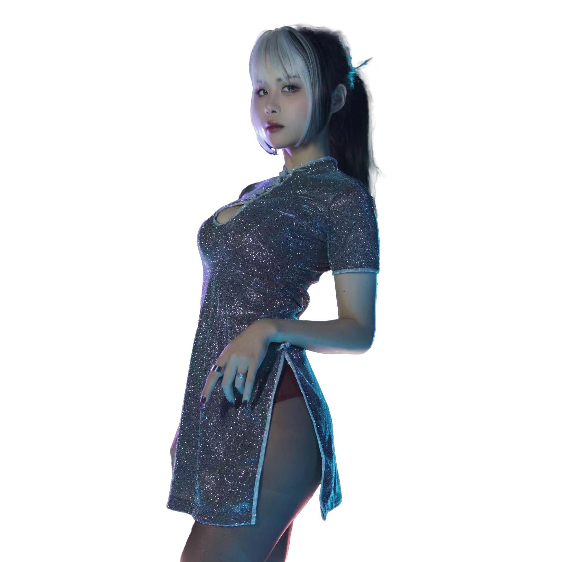 Amazon | Feat. [新戊銀約] チャイナドレス サイバー風 変色青ピンク