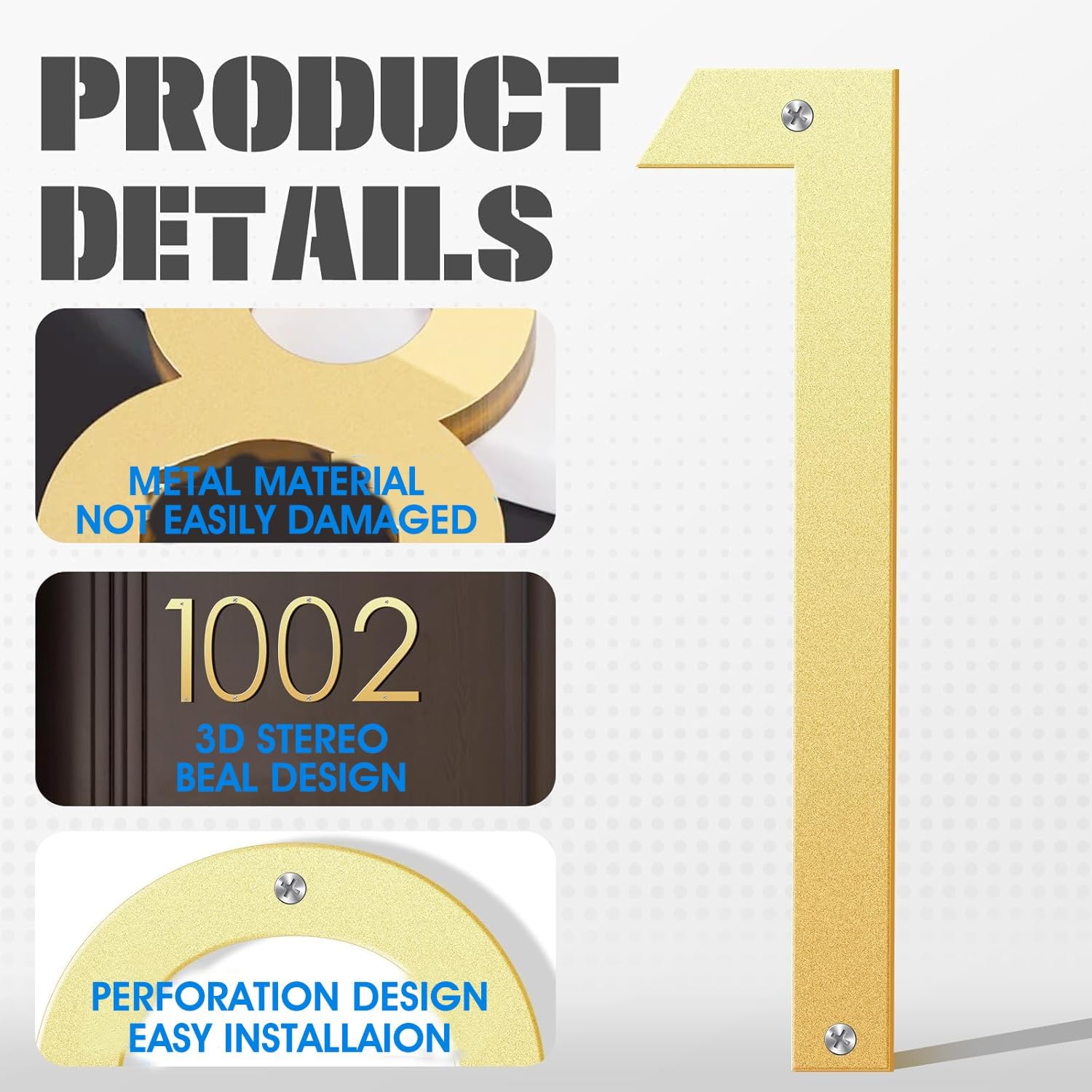 Friendship 12 Inch Modern House Numbers for Outside Gold Coated Floating Metal Address Numbers Plaques for Mailbox & Home Sign (0)