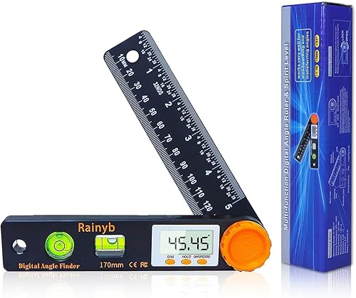 Miniatura 8 de Rainyb Herramienta de búsqueda de ángulo digital de 7 pulgadas, transportador digital LED de 0 a 360 grados con niveles de burbuja verticales