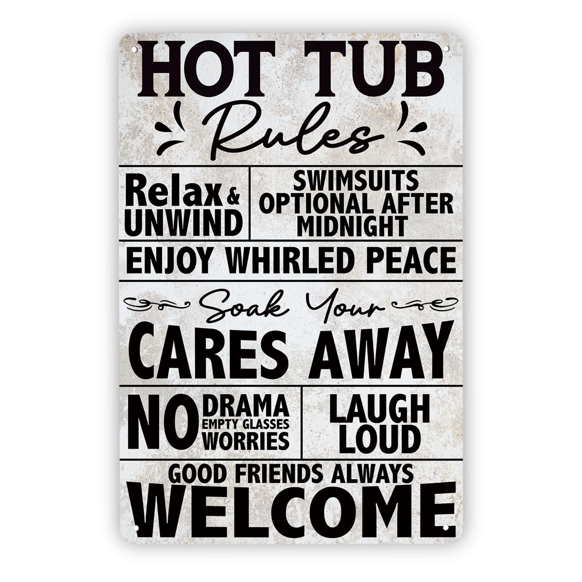 Hot Tub Rules Rustic Farmhouse Tin Sign, 11.8x7.9in
