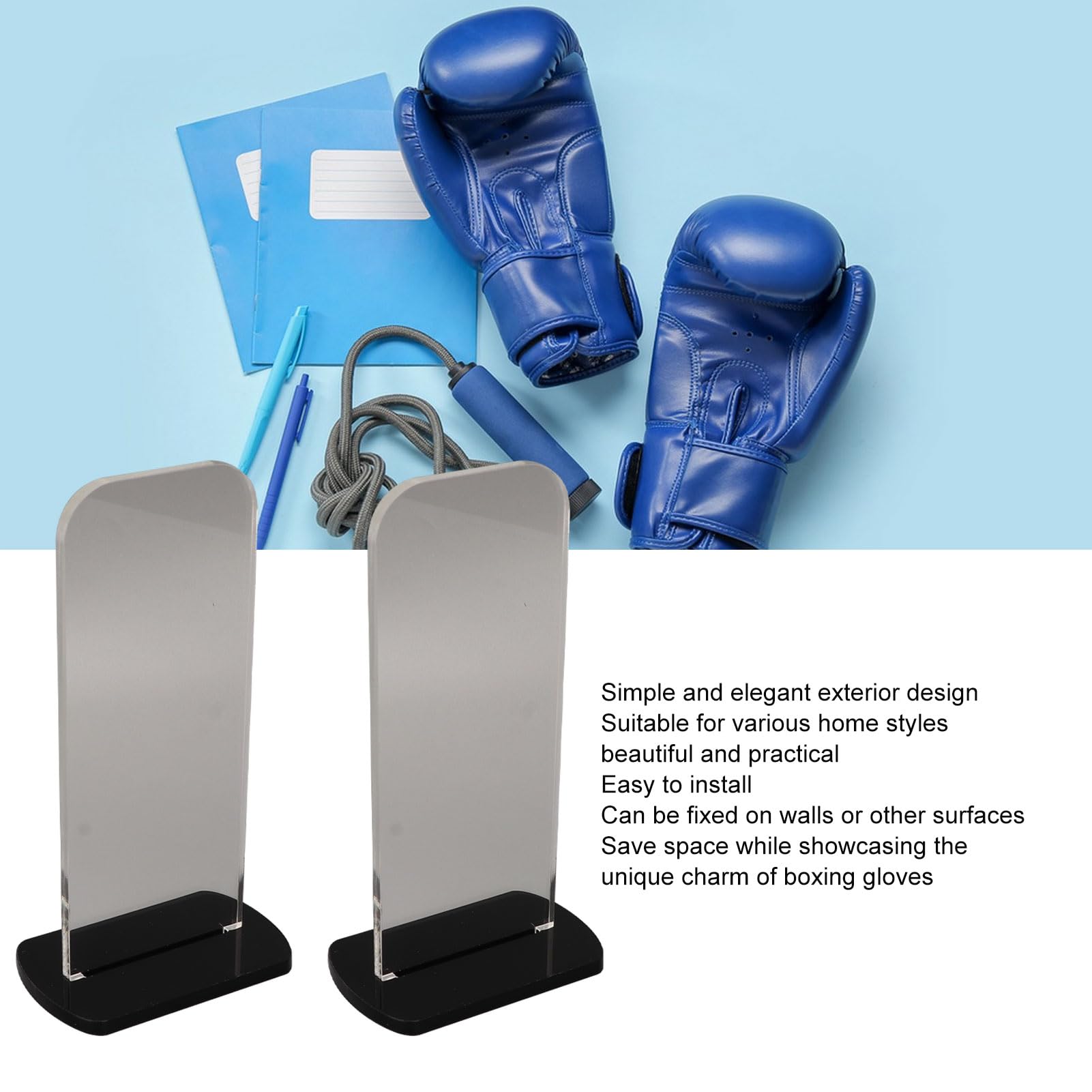Tissting 2 Pcs Boxing Glove Display Stand 3.1 X 2 X 5.9in Acrylic Black Base Vertical Boxing Glove Holder with Detachable Base - Image 4