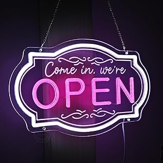 Britrio LED Open Sign for Business Window Display Open Neon Sign for Bar Pub Cafe Restaurants Barber Shops Beauty Salon Wall Storefront Decor 5V USB Powered with Dimmer Switch White Pink