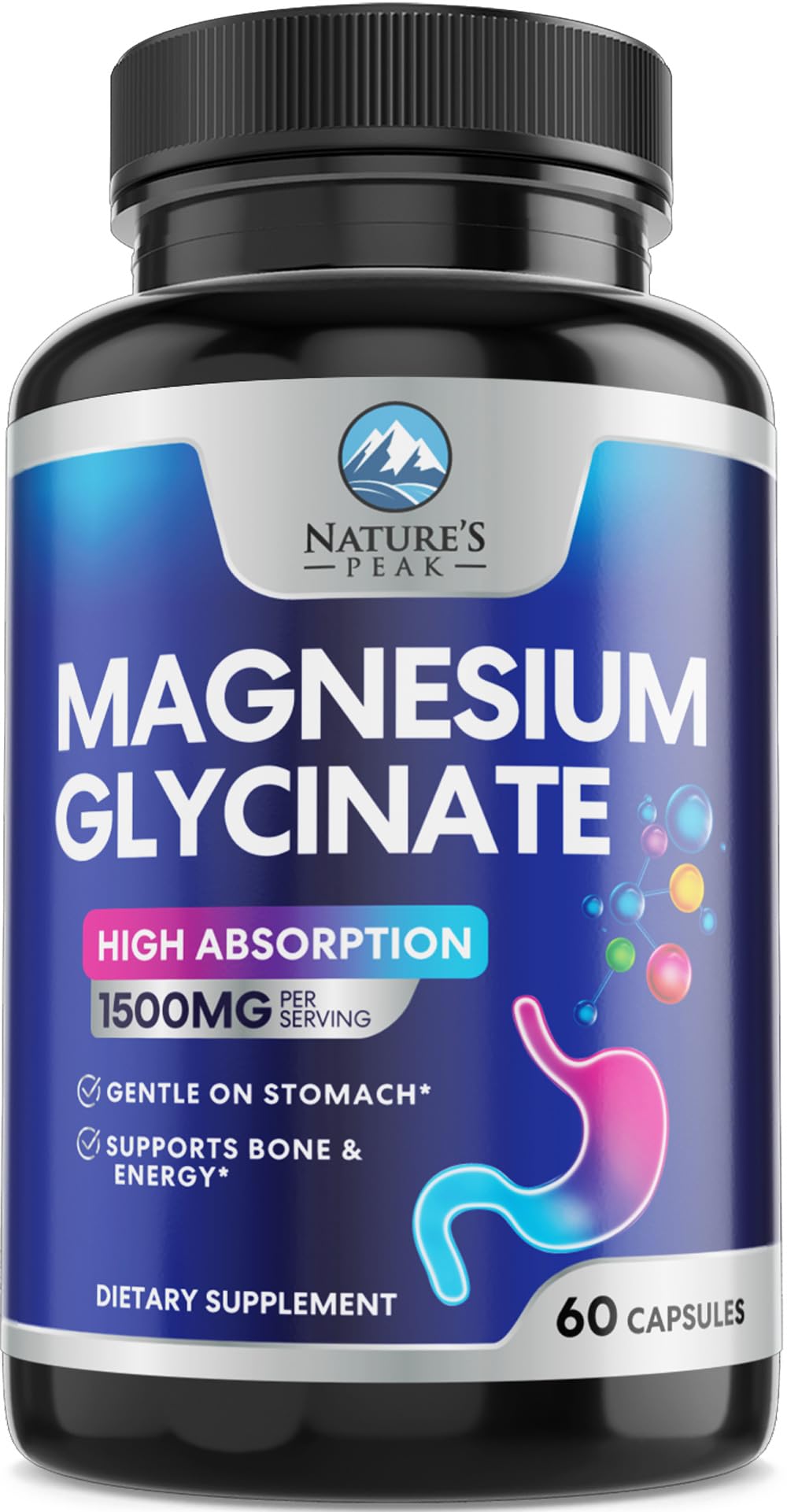 Magnesium Glycinate Supplement - 100% Chelated & Purified - for Calm, Sleep Support, Heart Health, Muscles & Bone Strength - Best Absorption Magnesium Glycinate Capsules, Bottled in USA - 60 Tablets 60 Count (Pack of 1)