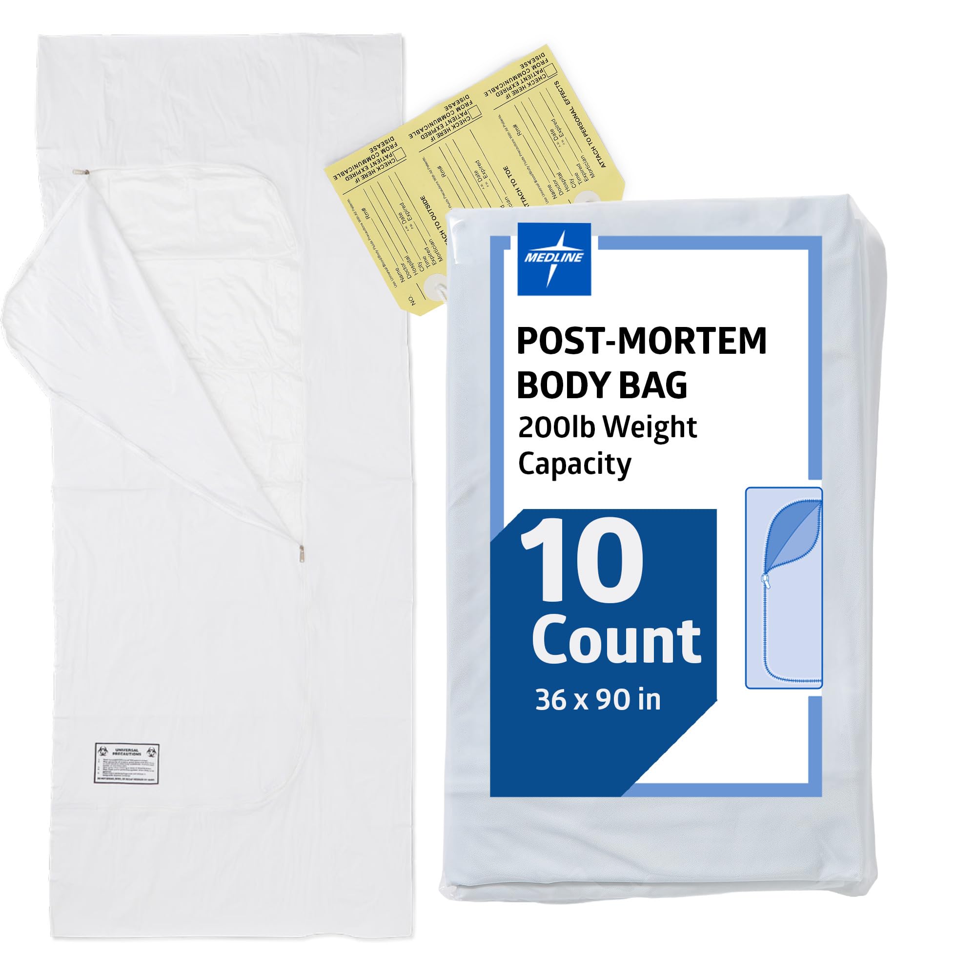 Medline Body Bag, Adult, White, 36 x 90 in, 10 Count