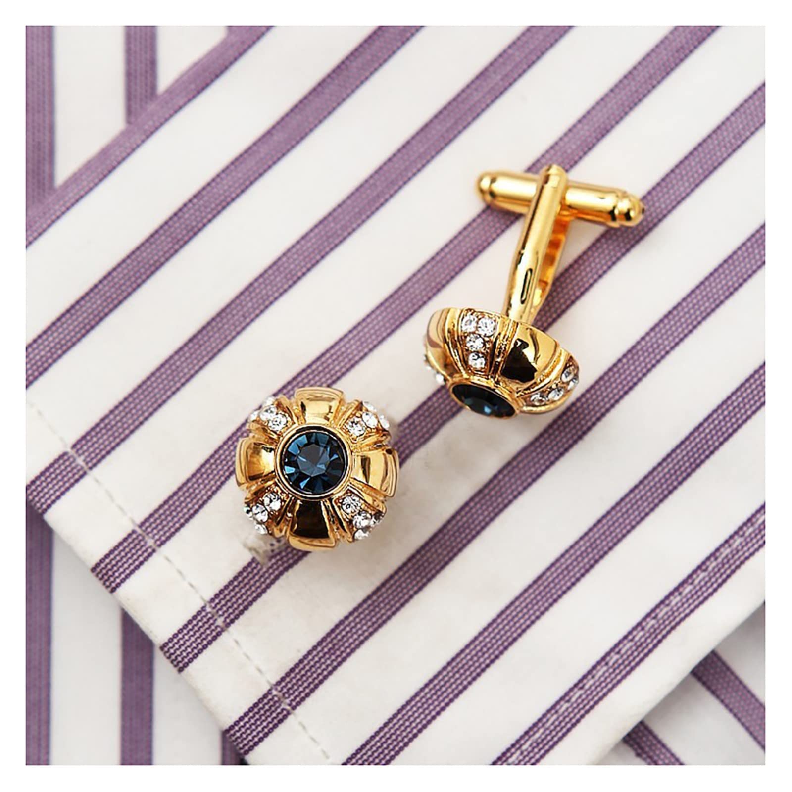 GenericMen's Crystal Cuff Links Sea Blue Color Designer Design Hotsale Copper Material French,(Gold) (Silver)