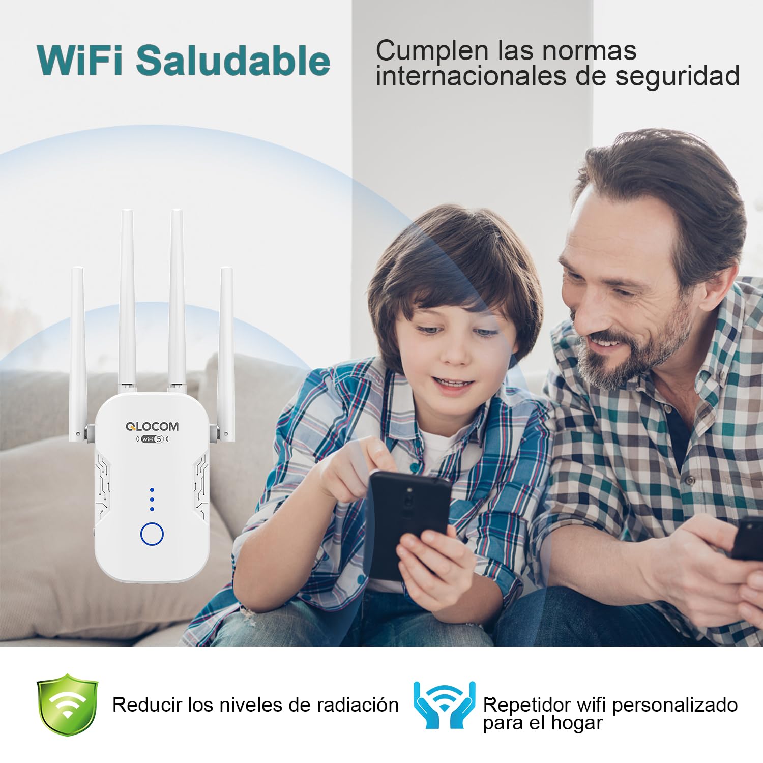2026 Nuevo Amplificador Señal WiFi 1200Mbps Repetidor WiFi Largo Alcance, Doble Banda 5GHz y 2.4GHz WiFi Booster con WPS, Extensor WiFi Compatible con Todos los Routers