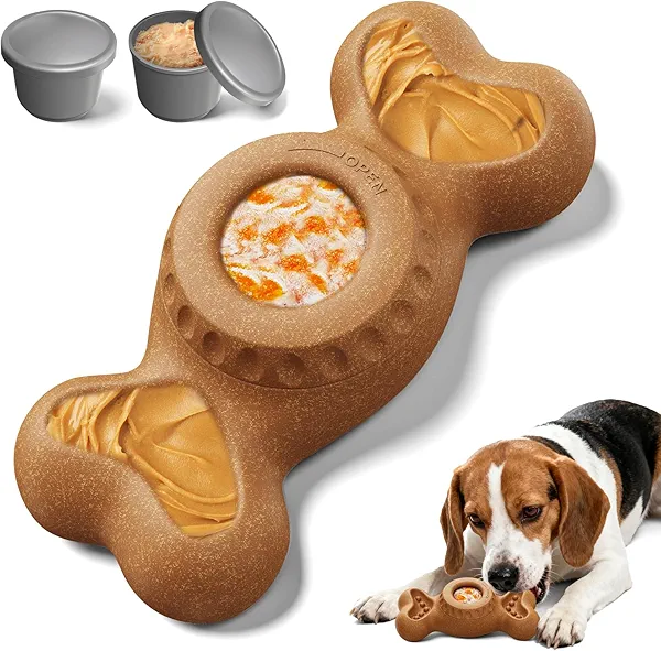 PETSWEET 3-in-1 Enrichment Chew Toy for Aggressive Chewers, Interactive Toy Keep Them Busy, Frozen Dog Treat Toy with Peanut Butter Grooves, Easy to Clean, Interactive Puzzle Toy, Brown