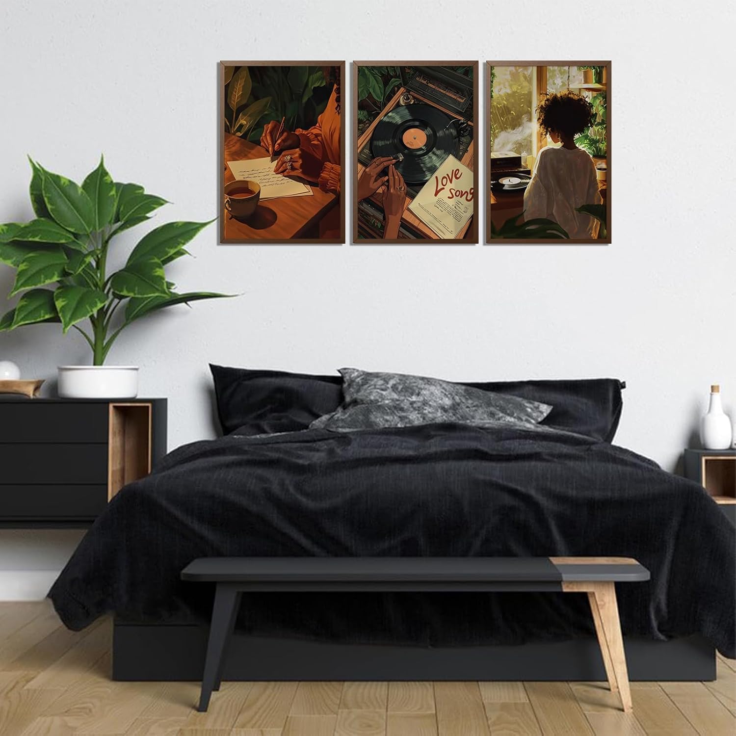 XLYFVLGF 3Pcs Black Women Canvas Wall Art African American Pictures Wall Decor Black Girl Painting Fashion Abstract Prints for Bedroom Bathroom Living Room Home Decoration 16x24in