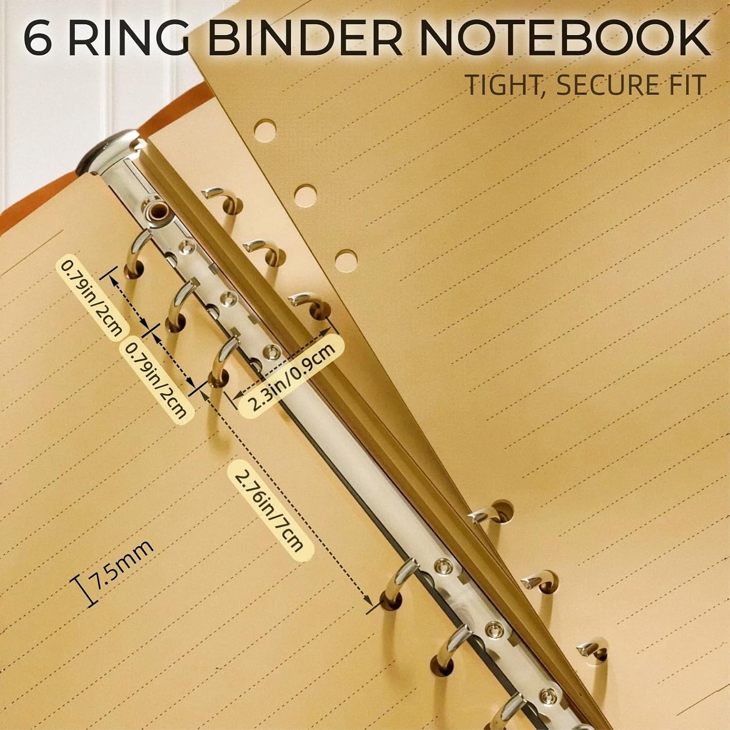 Refillable A5 Leather Binder Journal Notebook, Vintage PU Leather Organizer with 6 Ring Binder, 160 Lined & Blank Loose Leaf Pages, Elastic Closure, Metal Corner, for Work Study Daily, Coffee Sun